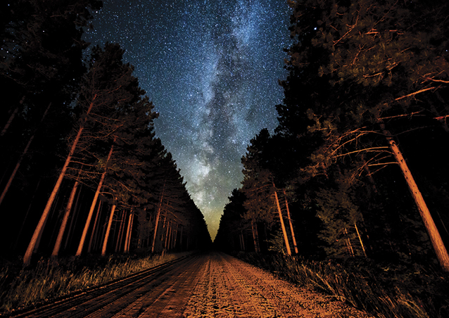 Milky Way Road—A unique shot of the milky way on a moonless night, creatively lit by the car's headlights.