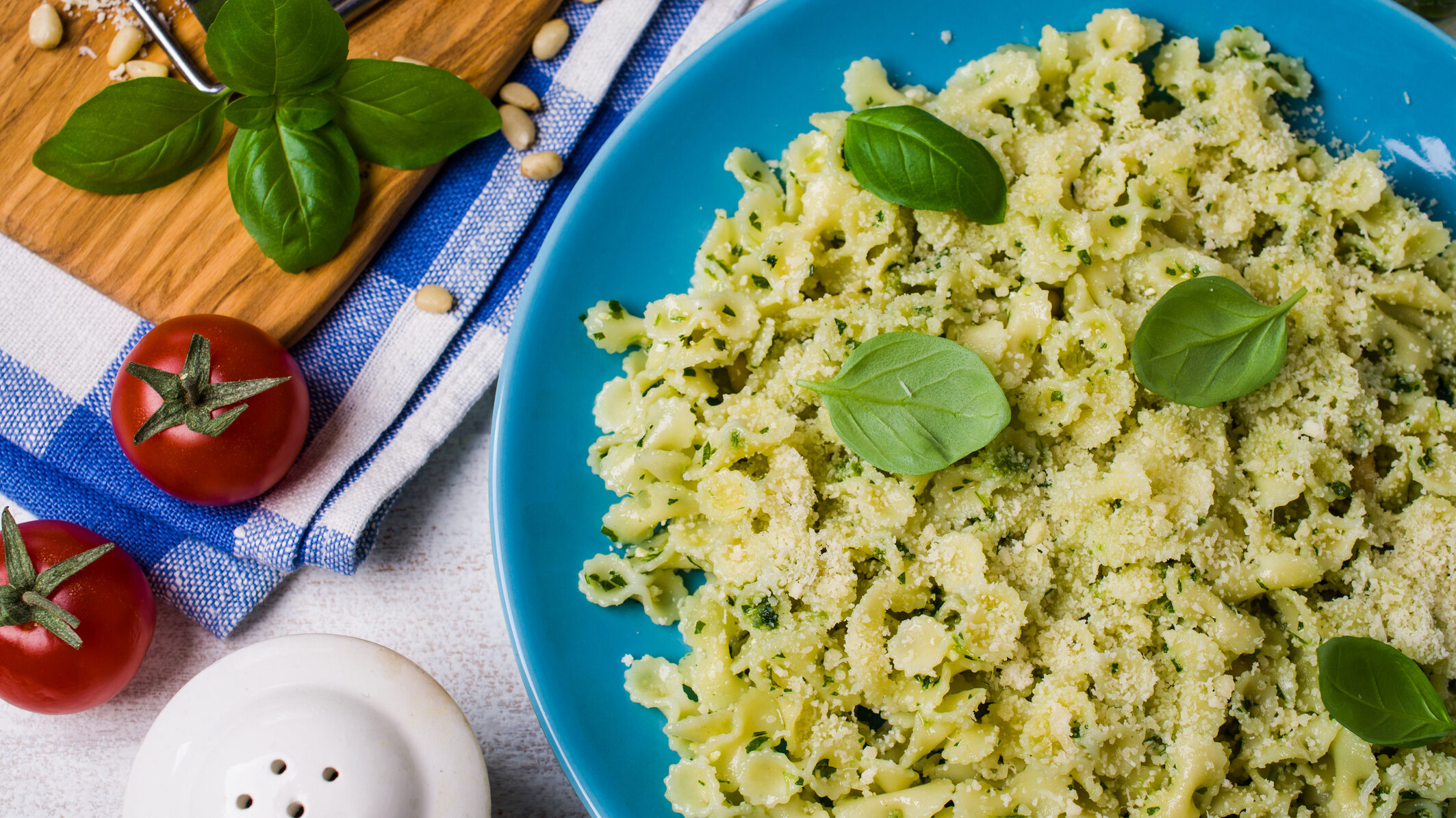 Traditional Italian pasta with pesto
